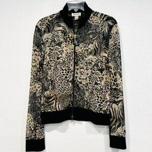Vintage Bellessa Full Zip Top Jacket Semi Sheer Floral Animal Print Sequins Sz 8